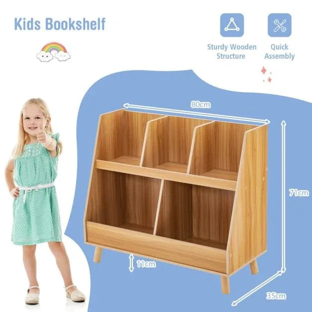 5-Cube Kids Bookshelf and Toy Organizer with Solid Wood Legs and Anti-Tipping Kits - TidySpaces