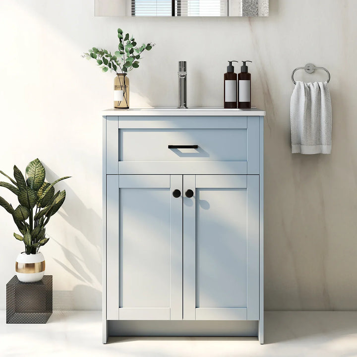 600mm Bathroom Vanity with Sink Bathroom Floor Vanity Cabinet-Grey - TidySpaces