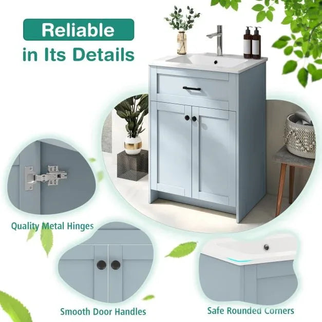600mm Bathroom Vanity with Sink Bathroom Floor Vanity Cabinet-Grey - TidySpaces