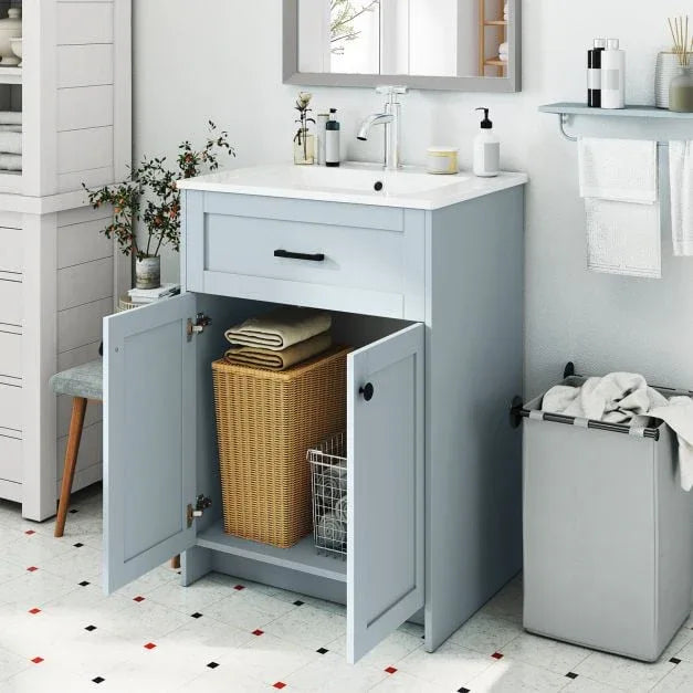 600mm Bathroom Vanity with Sink Bathroom Floor Vanity Cabinet-Grey - TidySpaces