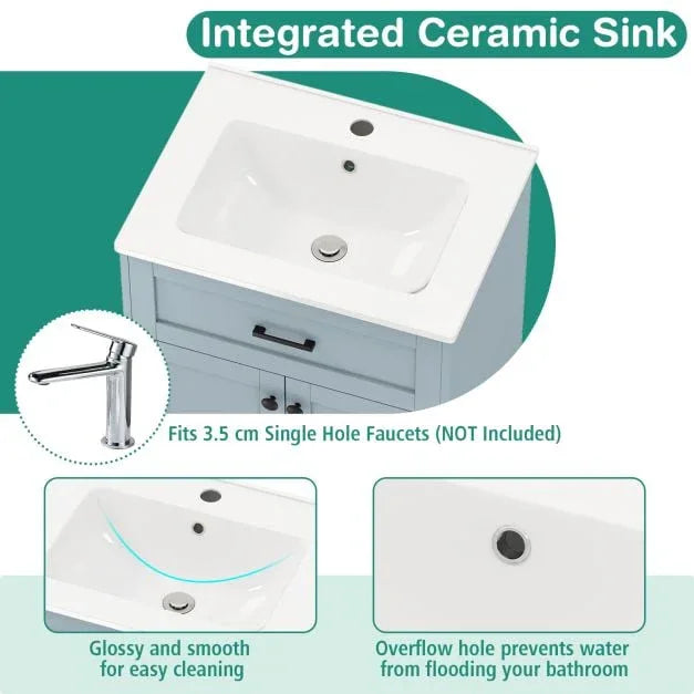 600mm Bathroom Vanity with Sink Bathroom Floor Vanity Cabinet-Grey - TidySpaces