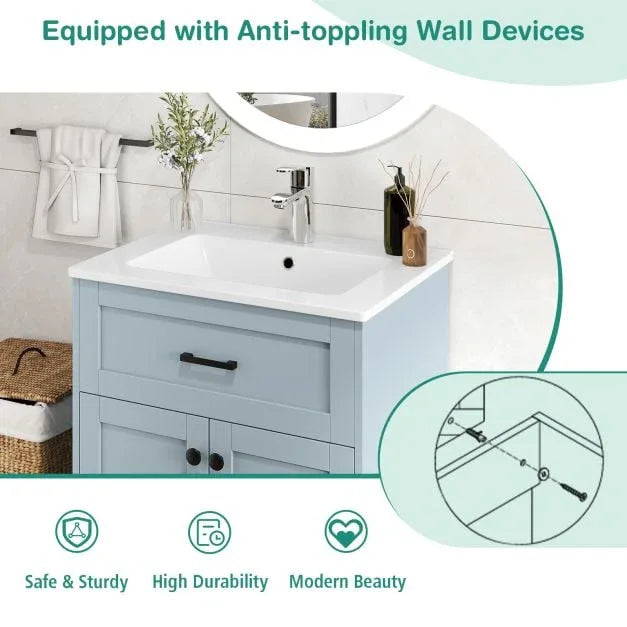 600mm Bathroom Vanity with Sink Bathroom Floor Vanity Cabinet-Grey - TidySpaces