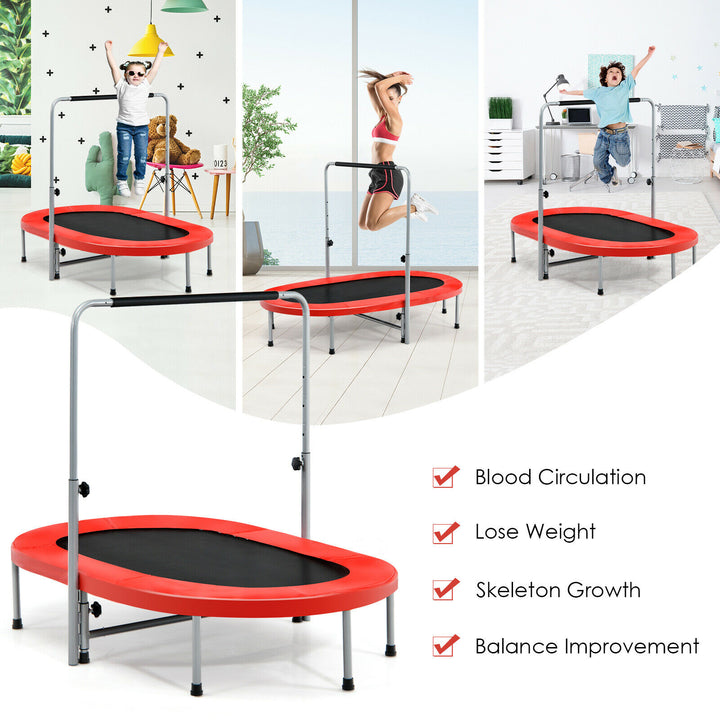 Double Foldable Fitness Trampoline with Adjustable Handrail