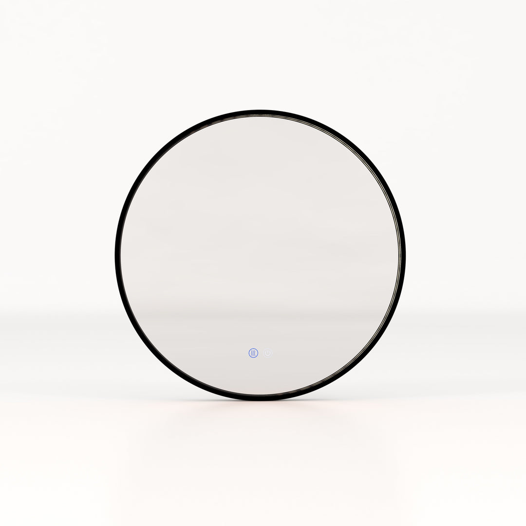 60 CM Round Bathroom Mirror with LED Lights and Anti-Fog Design-Black - TidySpaces
