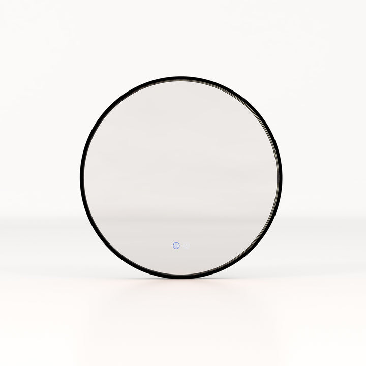 60 CM Round Bathroom Mirror with LED Lights and Anti-Fog Design-Black - TidySpaces