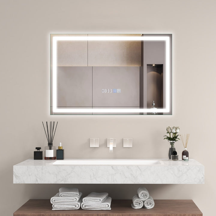 LED Bathroom Mirror with 3-Color Dimmable Lights 60 x 40 CM - TidySpaces