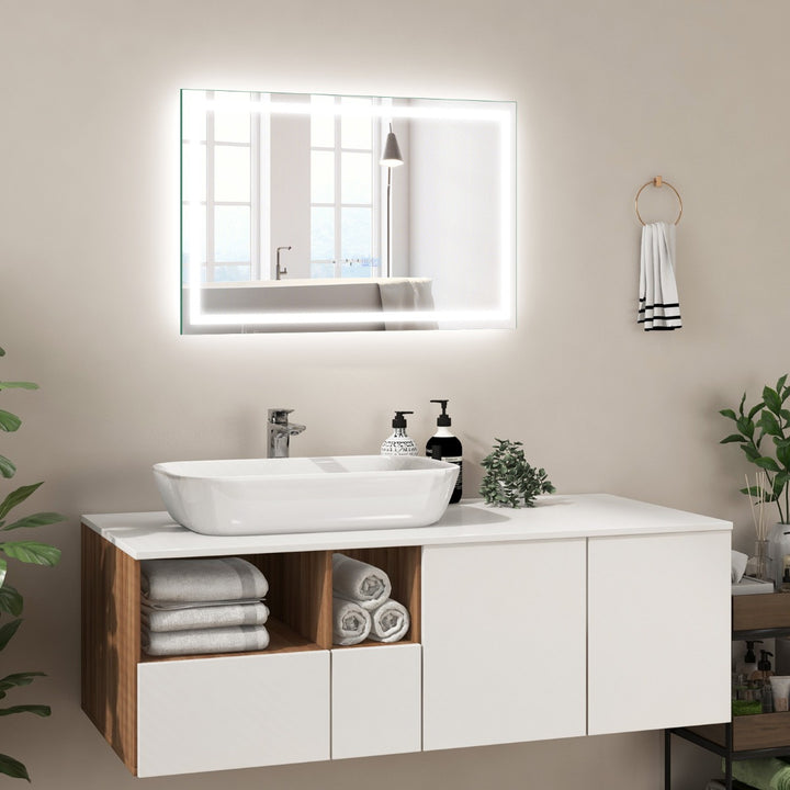 LED Bathroom Mirror with 3-Color Dimmable Lights 60 x 40 CM - TidySpaces