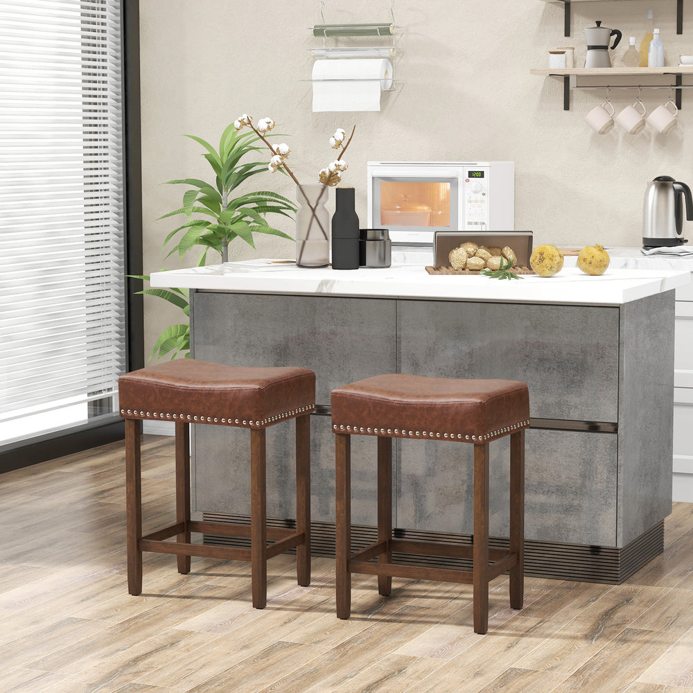 60cm Bar Stool Set of 2 Counter Height Saddle Stools - TidySpaces
