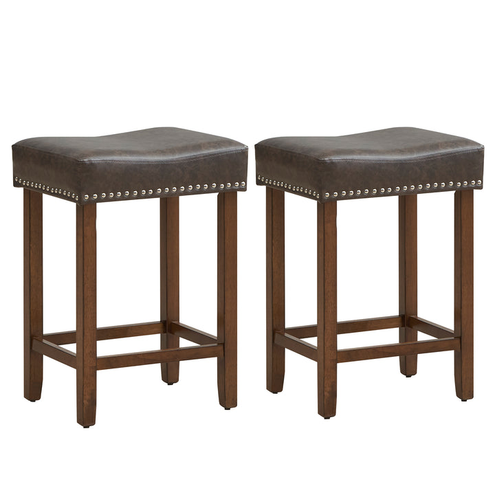 60cm Bar Stool Set of 2 Counter Height Saddle Stools Grey - TidySpaces
