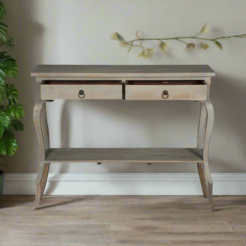 Sally Cottage Style Two Drawer Wooden Console Table - TidySpaces