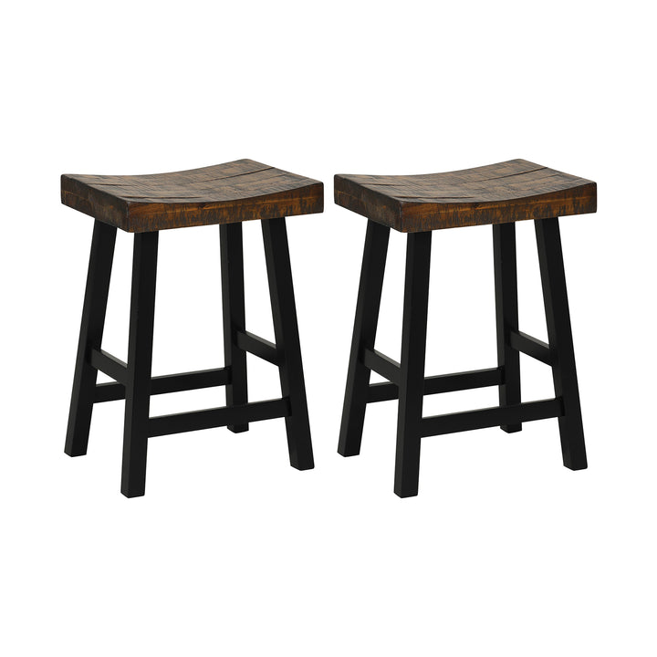 62/74cm Saddle Bar Stools Set of 2 with Saddle Style Seat and Footrest 62 cm