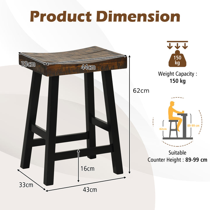 62/74cm Saddle Bar Stools Set of 2 with Saddle Style Seat and Footrest 62 cm