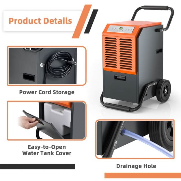 63L Commercial Dehumidifier with 24H Timer and Auto Defrost-Grey - TidySpaces