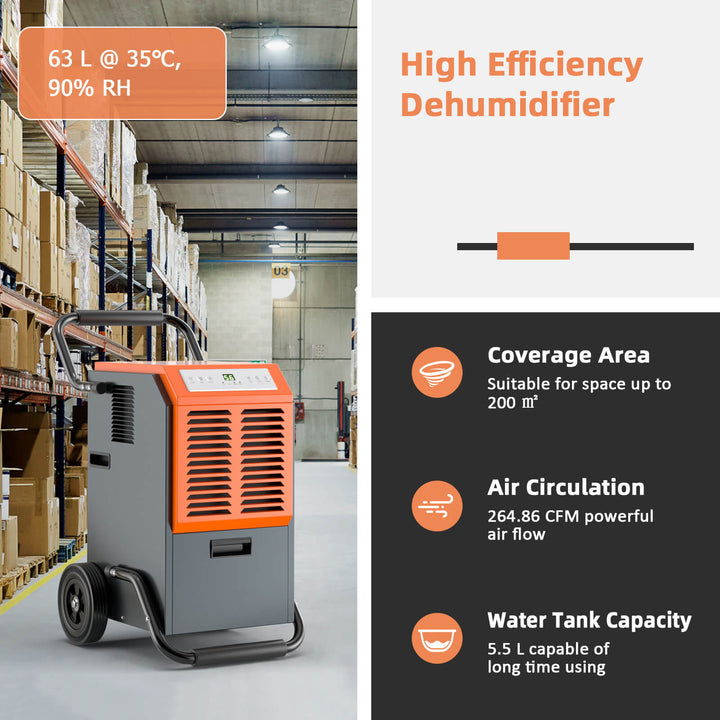 63L Commercial Dehumidifier with 24H Timer and Auto Defrost-Grey - TidySpaces