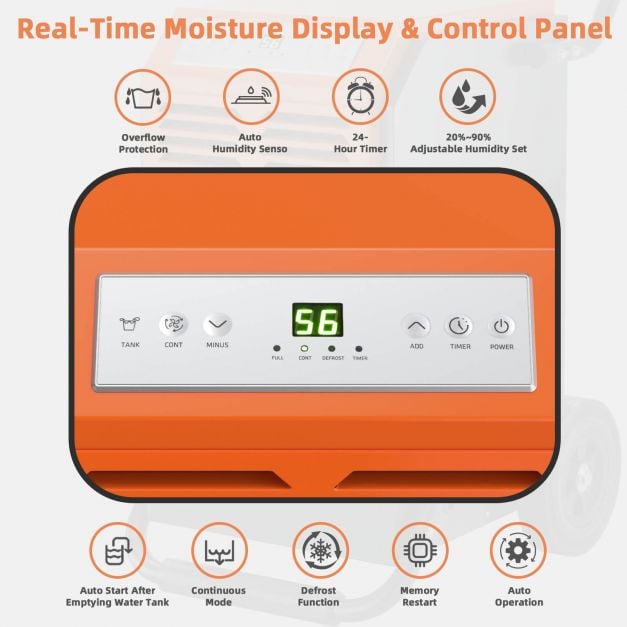 63L Commercial Dehumidifier with 24H Timer and Auto Defrost-Grey - TidySpaces