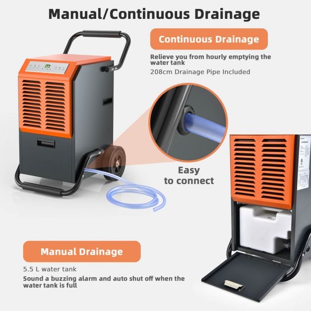 63L Commercial Dehumidifier with 24H Timer and Auto Defrost-Grey - TidySpaces