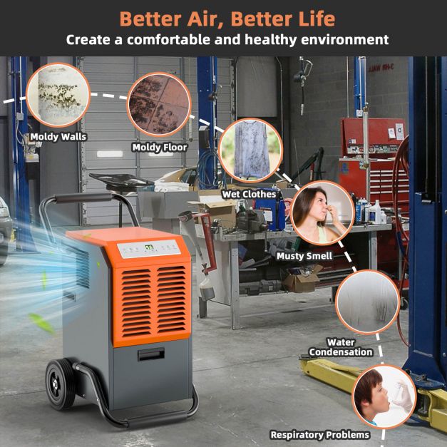 63L Commercial Dehumidifier with 24H Timer and Auto Defrost-Grey - TidySpaces