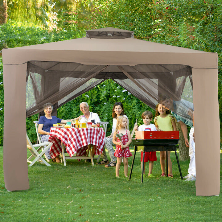 10 x 10ft Double Tiered Canopy Gazebo Garden Shelter Tent
