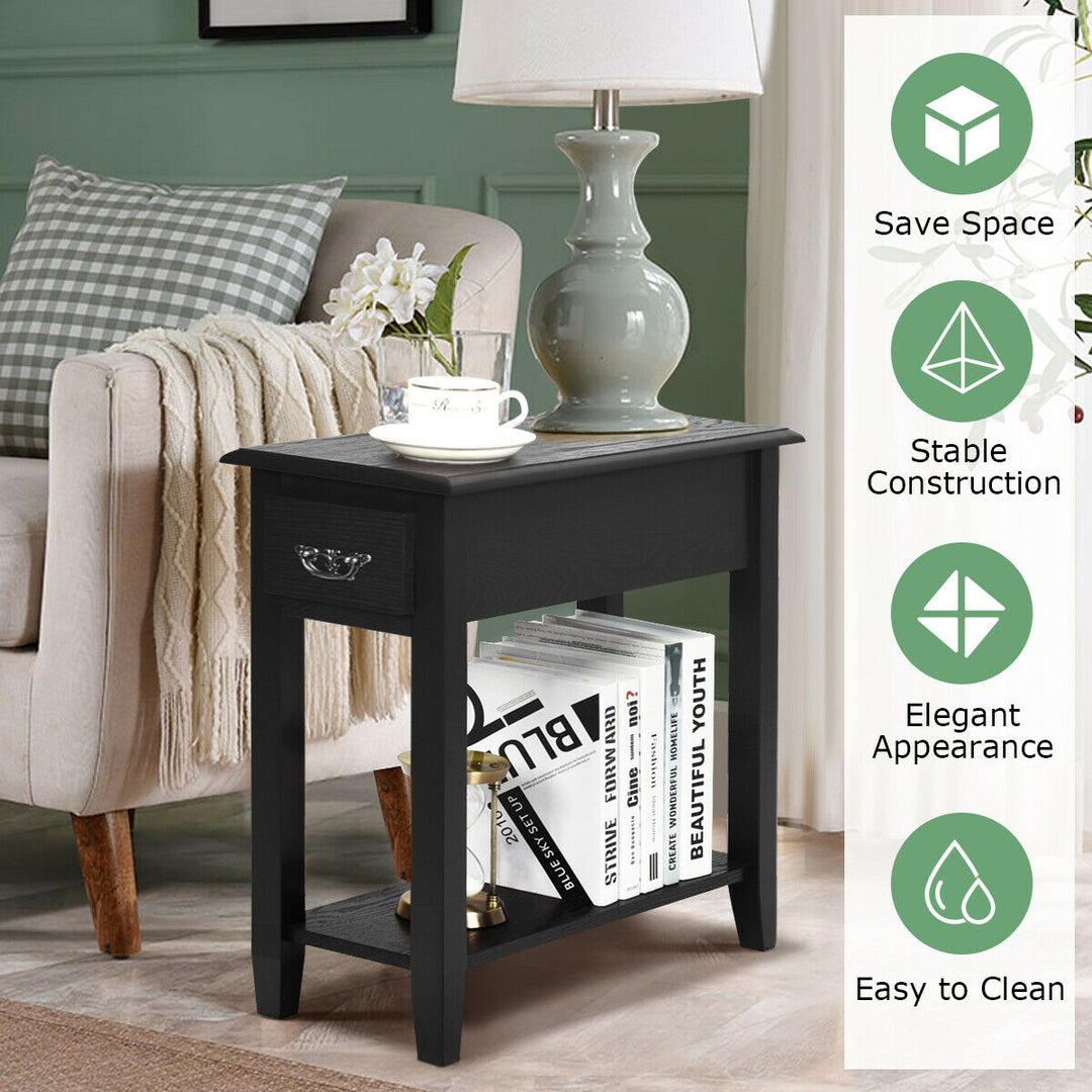 2 Tier Bedside Table with Drawer and Storage Shelf - TidySpaces