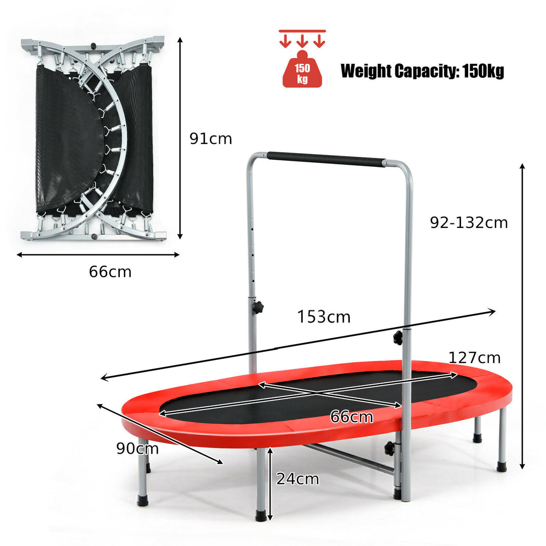 Double Foldable Fitness Trampoline with Adjustable Handrail