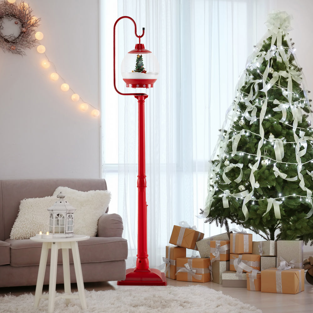 68 Inch Christmas Lamp Post with Sound-Activated Snow Globe Lantern-Red - TidySpaces
