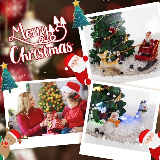 68 Inch Christmas Lamp Post with Sound-Activated Snow Globe Lantern-Red