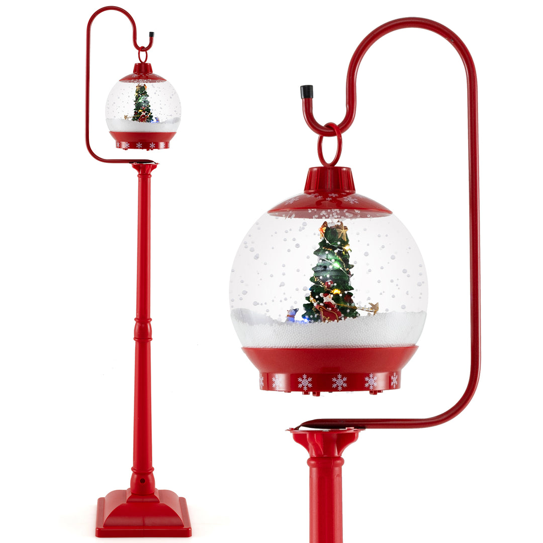 68 Inch Christmas Lamp Post with Sound-Activated Snow Globe Lantern-Red - TidySpaces