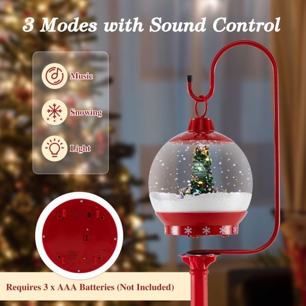68 Inch Christmas Lamp Post with Sound-Activated Snow Globe Lantern-Red