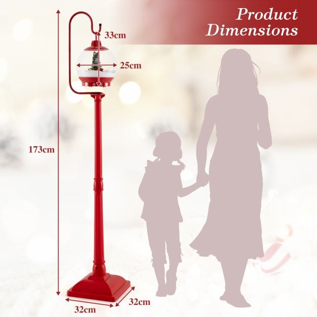 68 Inch Christmas Lamp Post with Sound-Activated Snow Globe Lantern-Red