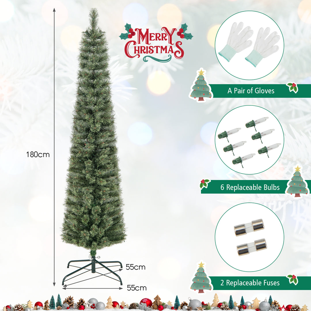 180cm Pre-lit Artificial Pencil Christmas Tree with Warm White Lights