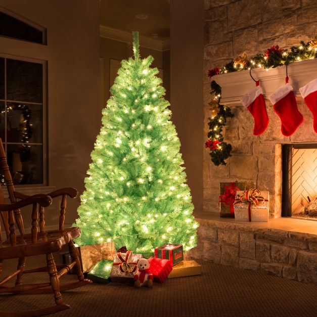 6 Feet Artificial Xmas Tree Pre-Lit with Folding Metal Stand-6FT