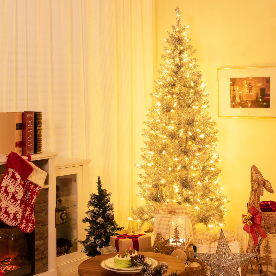 Slim Hinged Pencil Christmas Tree with Tinsel Leaves