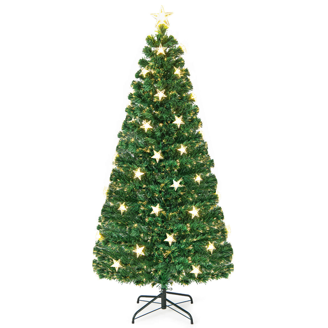 5/6FT Fiber Optic Artificial Christmas Tree with 21 Star LED Lights 6ft - TidySpaces