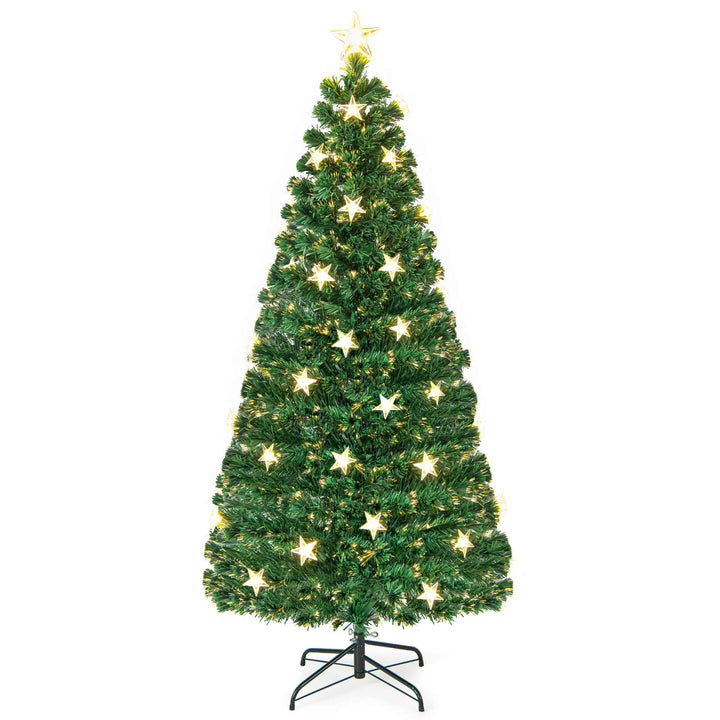 5/6FT Fiber Optic Artificial Christmas Tree with 21 Star LED Lights 6ft - TidySpaces