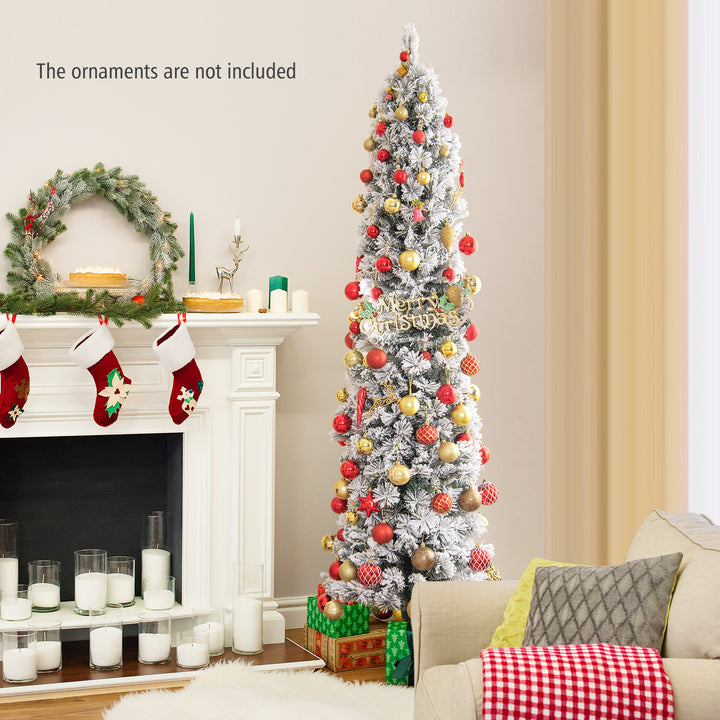 180cm Slim Flocked Christmas Tree with Incandescent Lights