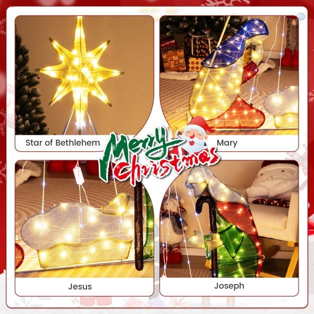 6 Feet Lighted Nativity Scene Holy Family Set Christmas Decoration