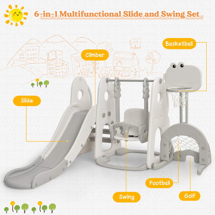 6 in 1 Toddler Slide and Swing Set with Adjustable Basketball Hoop for Indoor