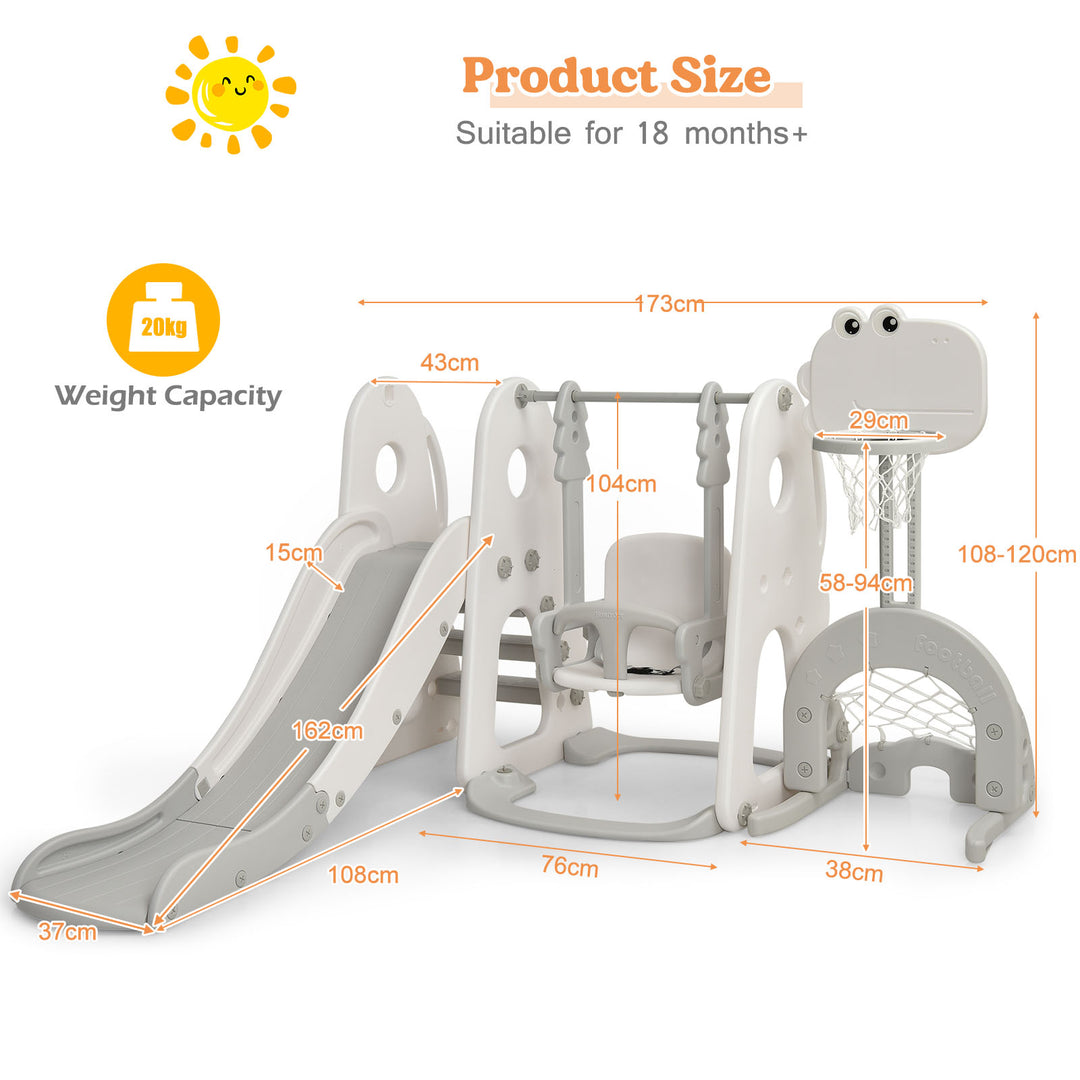 6 in 1 Toddler Slide and Swing Set with Adjustable Basketball Hoop for Indoor