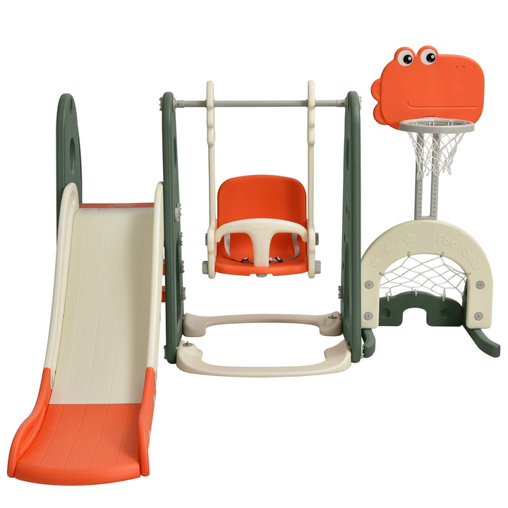 6 in 1 Toddler Slide and Swing Set with Adjustable Basketball Hoop for Indoor