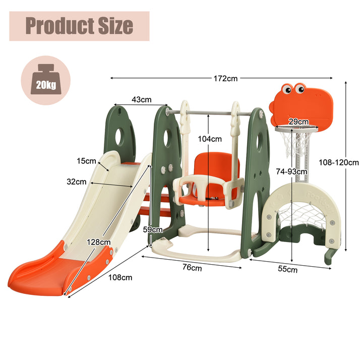 6 in 1 Toddler Slide and Swing Set with Adjustable Basketball Hoop for Indoor