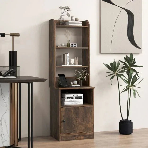 6-Tier Nightstand with Charging Station Bedside Tables Tall Night Stands-Rustic Brown - TidySpaces