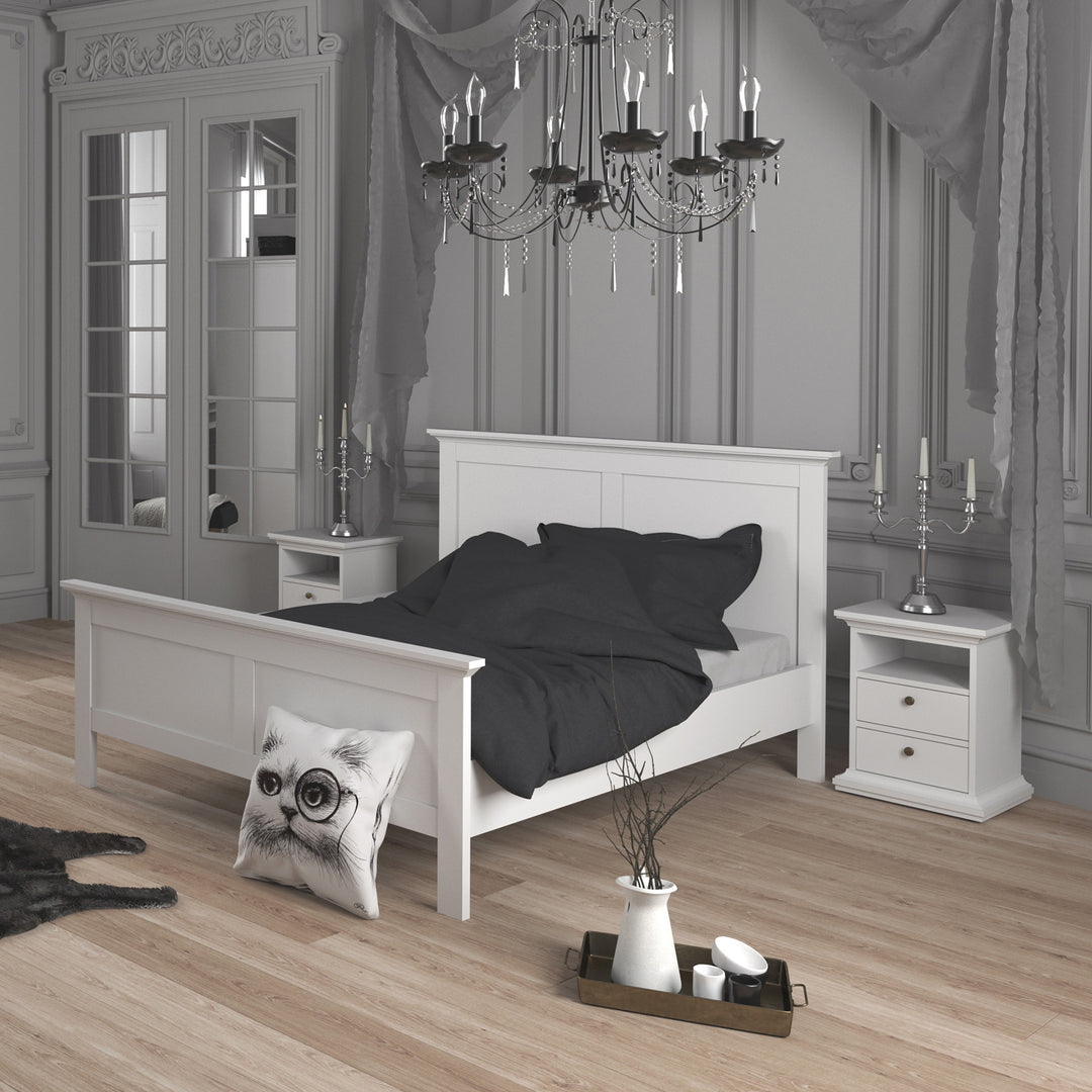 Paris Package - Bedside 2 Drawers in + Chest of 4 Drawers + Wardrobe with 2 Doors White - TidySpaces