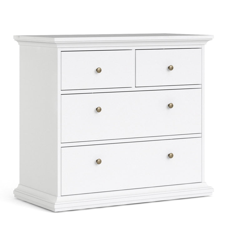 Paris Package - Bedside 2 Drawers in + Chest of 4 Drawers + Wardrobe with 2 Doors White - TidySpaces