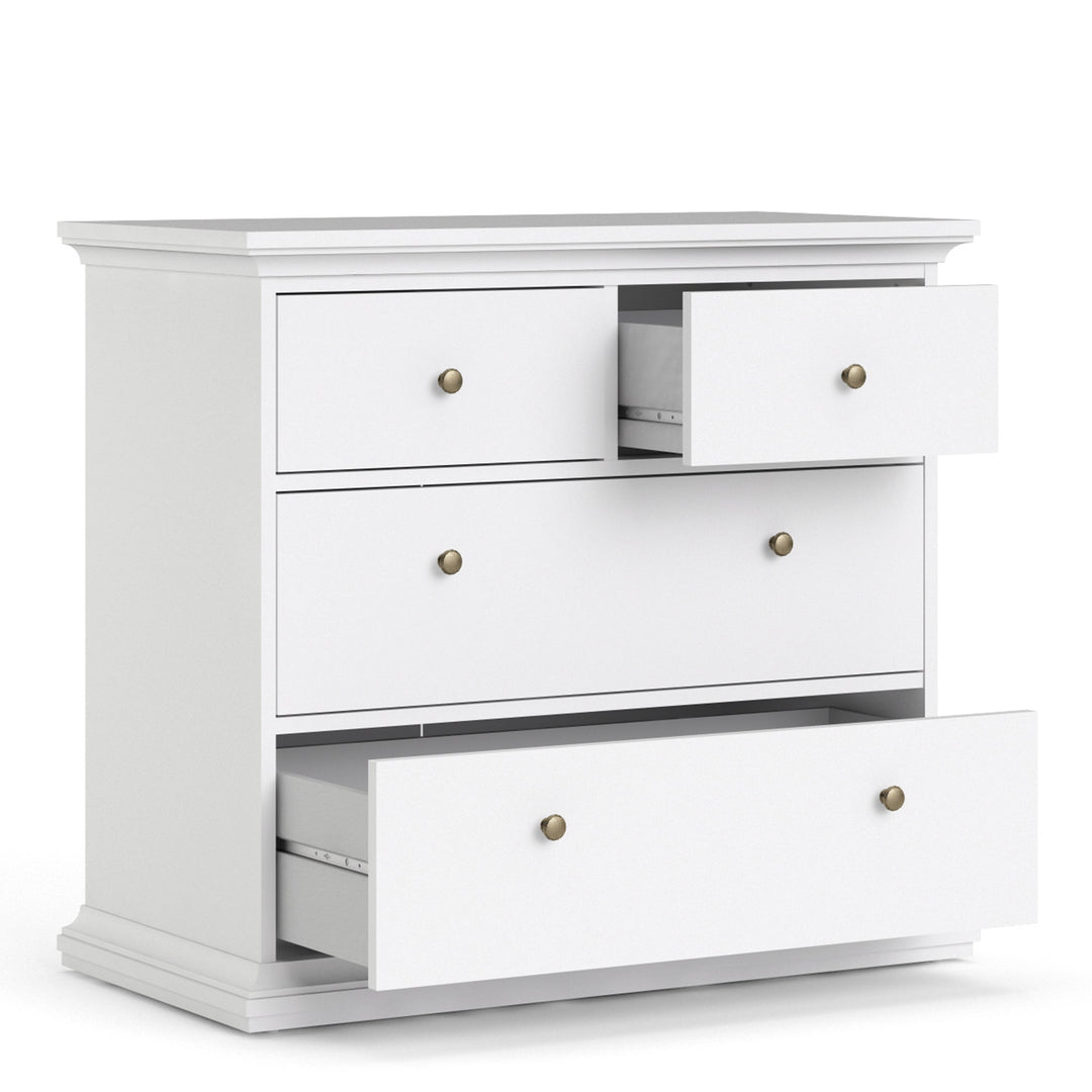 Paris Package - Bedside 2 Drawers in + Chest of 4 Drawers + Wardrobe with 2 Doors White - TidySpaces