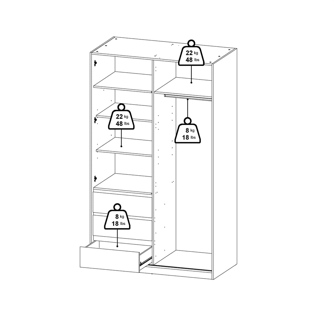 Naia Wardrobe with 1 Sliding Door and 1 Door + 3 drawers in White