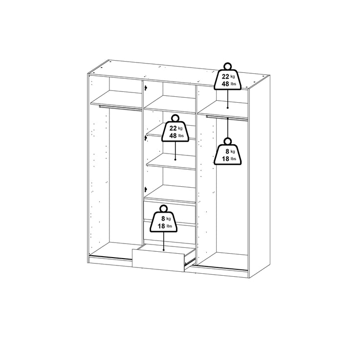 Naia Wardrobe with 2 sliding Doors + 1 Door + 3 drawers in White