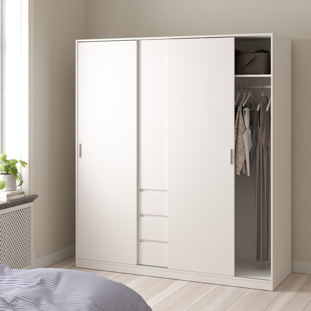 Naia Wardrobe with 2 sliding Doors + 1 Door + 3 drawers in White