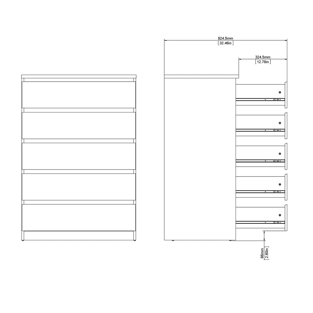 Naia Chest of 5 Drawers in White