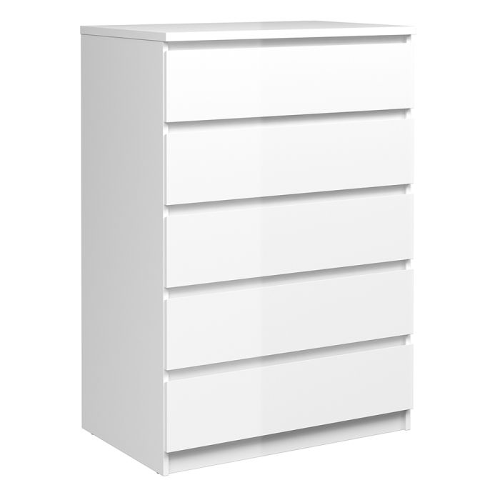 Naia Chest of 5 Drawers in White High Gloss - TidySpaces