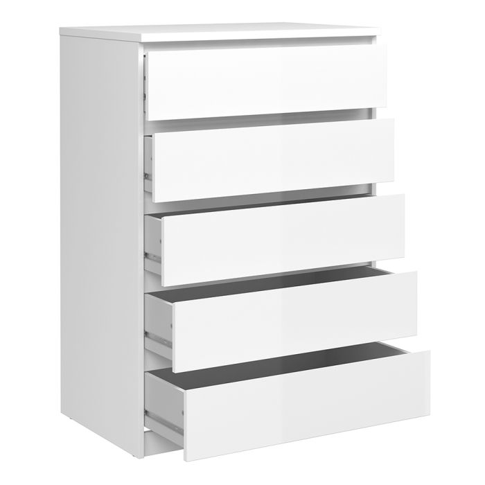 Naia Chest of 5 Drawers in White High Gloss - TidySpaces